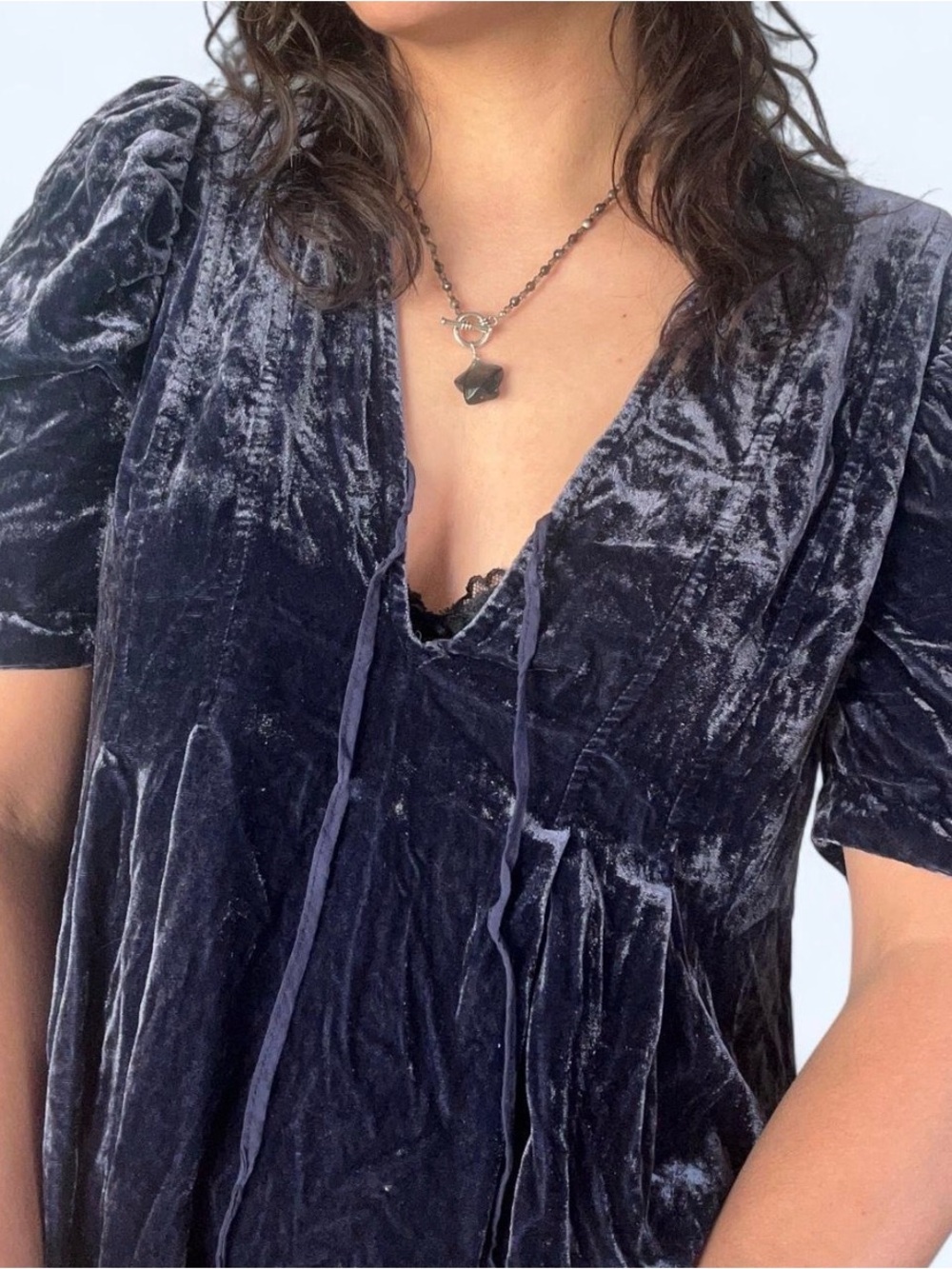 free people navy velvet babydoll mini dress - Picture 5 of 8